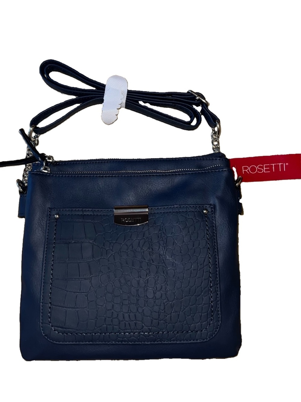 Rosetti Navy Blue Crossbody with Croc-Embossed Front Pocket